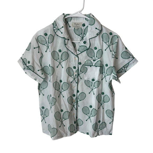Crafted by Mahogany Other - Crafted by Mahogany Womens Tennis Racket Print Pajama Top White Green Small